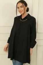 Önü Robalı Zincir Kolyeli Büzgülü Gömlek