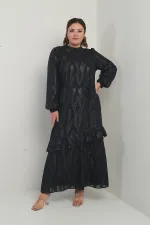 Kadın Beli İpli Astarlı Baskılı Fırfırlı Büyük Beden ŞifonTesettür Elbise