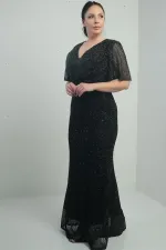 Robe longue doublée à col en V pour femme, ornée d'un nœud sur le devant et de perles, grandes tailles