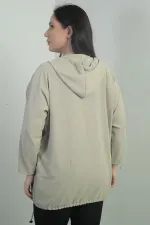 Cardigan festonné à capuche et poches boutonnées pour femme, grande taille