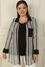 Tek Cepli Biyeli File Ceket Bluz Büyük Beden 2'li Takım