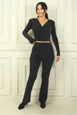 Women's Elastic Waist Half-Lined Flare-Front Glitter Trousers