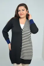 Gilet long grande taille à rayures horizontales sur une seule face pour femme