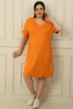 V Yaka Cepleri Taşlı Büyük Beden Viskon Elbise