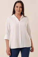 Polo Yaka  Çeyrek Kol Büyük Beden Bluz