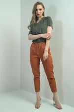 Pantalon carotte pour femme, taille élastique, poches latérales