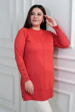 Women's Cold Yarn Plus Size Tunic Blouse with Buttoned Sleeves