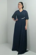 Robe longue en mousseline pour femme, grande taille, col en V, ceinture ornée de pierres, drapée et doublée