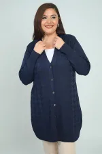 Gilet long grande taille pour femme, motif pied-de-poule, en fil froid.