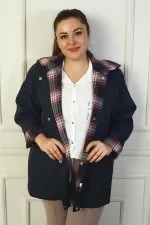 Trench-coat à capuche pour femme avec fermeture éclair à boutons-pression et fausses poches