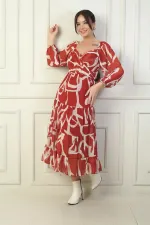 Robe portefeuille en mousseline à encolure Madonna, doublée, à nœuds croisés et motif abstrait