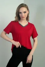 Women's Glittery V-Neck Short-Sleeve Blouse