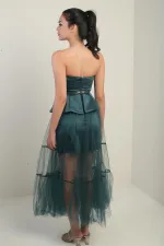Women's Strapless Tulle Skirt with Satin Lining and Belt