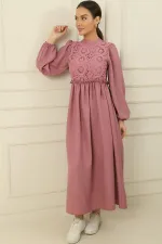 Lace Linen Effect Long Dress