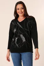 V-Neck Stone Printed Batwing Sleeve Plus Size Strawberry Blouse