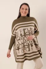 Cepli Desenli Büyük Beden Akrilik Kazak