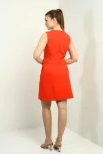 Kadın Yuvarlak Yaka Kolsuz Önü Düğme Detaylı Elbise