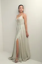 Robe de soirée longue à bretelles, doublée et pailletée