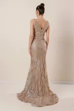 Thick Strap Ghost Tulle Lined Glittery Long Dress