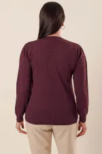 Plus Size Acrylic Sweater with V-Neck Sleeves and Side Slits