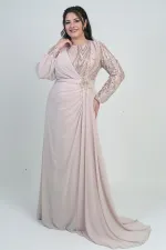 Robe longue en mousseline grande taille pour femme, ornée de sequins et de perles, doublée et à taille fleurie.