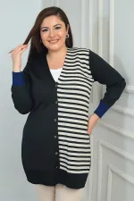 Gilet long grande taille à rayures horizontales sur une seule face pour femme