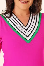 Pull rayé en maille à col en V grande taille