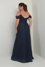 Women's Stone Embellished Strapless Neckline Strappy Off-Shoulder Glittery Long BB Dress