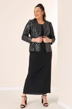 Sequin Jacket Half Moon Sleeve Lined Crepe Dress Plus Size 2-Piece Suit