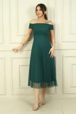 Madonna Yaka Astarlı Eteği Şifon Pilisoley Elbise