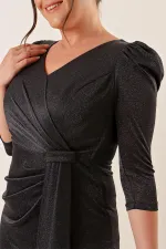 Truvakar Kol Önü Volanlı Astarlı Simli Büyük Beden Uzun Elbise