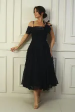 Women's Strappy Back Lace-up Dropped One-Sleeve Dress with Feather Brooch and Lined Glossy Fabric