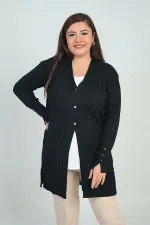 Gilet long grande taille pour femme avec détail de boutons de manchette et lycra côtelé épais