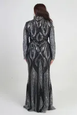 Robe longue doublée à col montant et ornée de sequins pour femme, grandes tailles