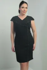 Women's Plus Size Short Dress with Stone Detail on Collar, Laser Cut, and Lined.