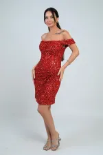 Robe courte doublée à encolure Madonna pour femme, ornée d'un nœud et de sequins sous armatures