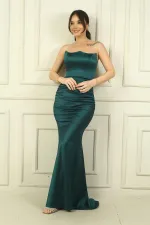 Kadın Önü Büzgülü Astarlı Balık Saten Elbise