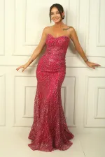 Strapless, embellished, sequined, lined long dress