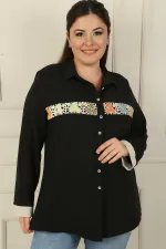 Floral Motif Knitted Plus Size Shirt