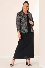 Robe longue à col perlé, ensemble deux pièces grande taille avec veste brodée de perles et de sequins, doublée.