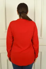 Chemise en crêpe satinée grande taille pour femme, manches repliées et détails en pierre