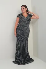 Robe sirène doublée à imprimé pierres, décolleté en V devant et dos, grandes tailles