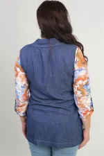 Chemise en jean grande taille pour femme, avec fermeture éclair sur le devant et motif