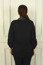 Women's Plus Size Waffle Shirt with Fold-Up Sleeves, Collar and Pocket Trim