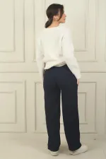 Pantalon palazzo plissé en lycra pour femme avec poches à scratch