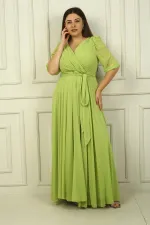 Robe longue en mousseline doublée, grande taille, col cache-cœur, sans manches et ceinture à la taille