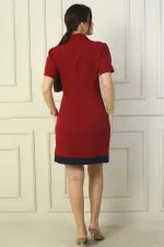 Double-breasted Button-down Pleated Hem Dress