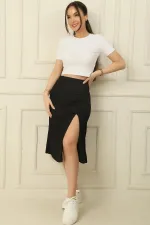 Jupe longue gaufrée à taille élastiquée et fente sur le devant