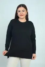 Kadın Tek Taraf Saç Örgülü Büyük Beden Likralı Tunik Bluz