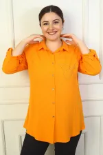 Chemise en viscose grande taille à manches repliées ornée de papillons pour femme